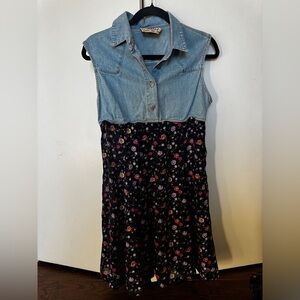 Vintage Timeless Tickets Denim & Floral Midi Dress Women’s Medium